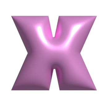 Pink shiny metal shiny reflective letter X 3D illustration