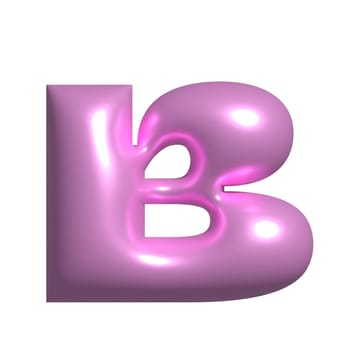 Pink shiny metal shiny reflective letter B 3D illustration