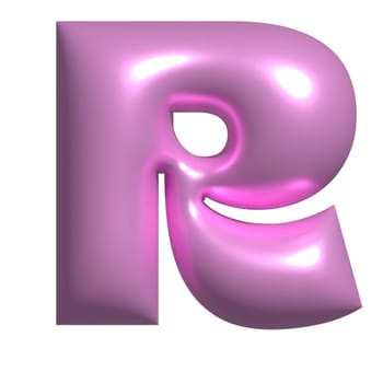 Pink shiny metal shiny reflective letter R 3D illustration