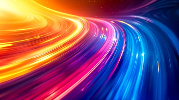 Vibrant digital art with flowing waves of red and blue light