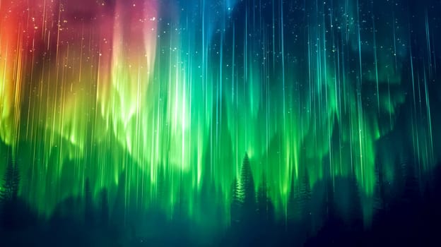 Mesmerizing aurora borealis display above silhouetted pine trees