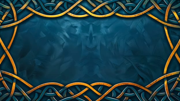Luxurious dark blue background decorated with feathers and an intricate golden frame design