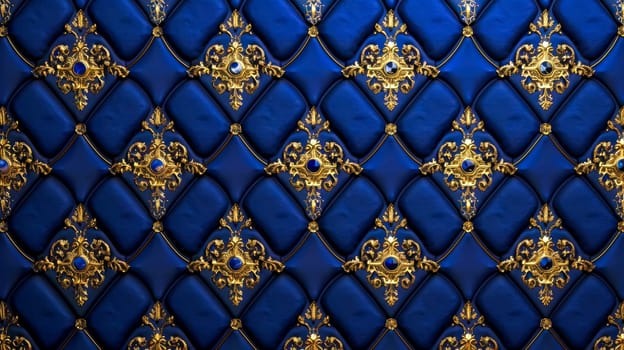 Elegant patterned wallpaper featuring a royal blue background with ornate golden details