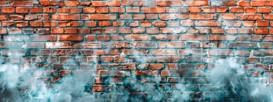 Textured brick wall backdrop shrouded in a mysterious blue fog