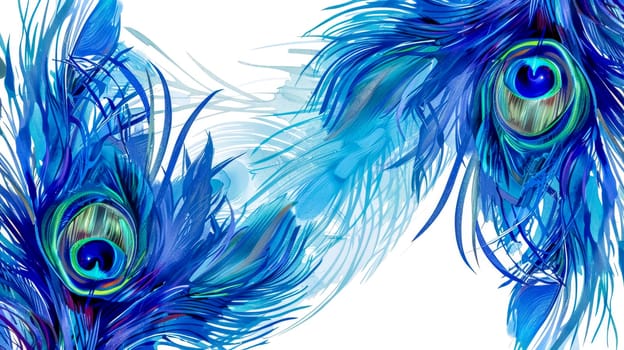 Exquisite abstract art of blue peacock feathers with intricate details