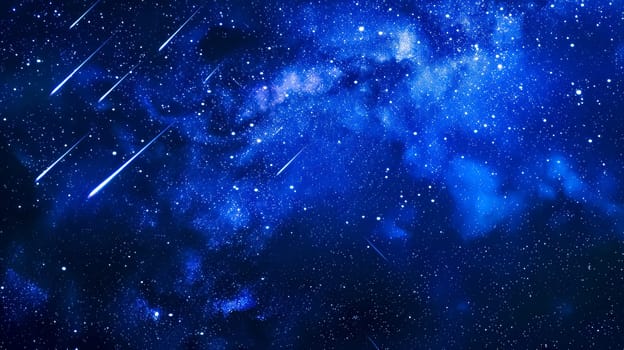 Vivid cosmos with streaking meteors in night sky