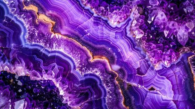 Stunning close-up macro photography of a vibrant and colorful amethyst geode texture. Showcasing the natural crystalline structure and luxurious semi-precious gemstone in vivid shades of purple