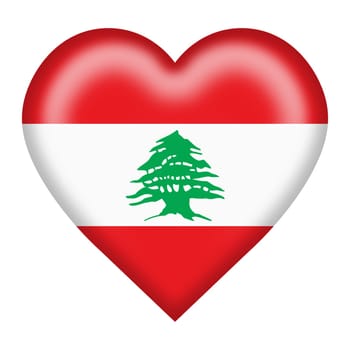 A Lebanon flag heart button isolated on white with clipping path 3d illustration