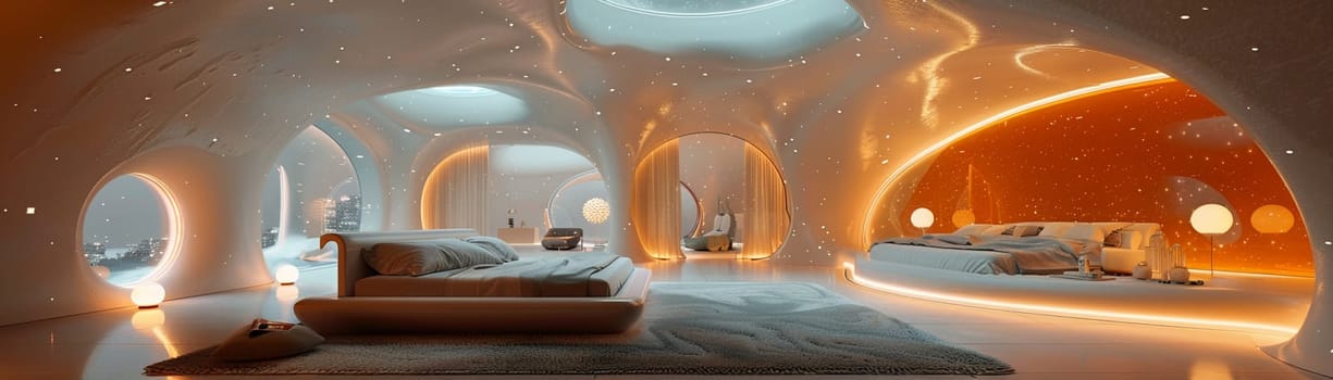 Futuristic bedroom with dynamic lighting and modular furniture8K