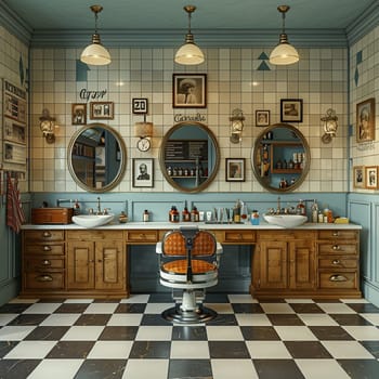 Vintage barbershop interior with classic chairs and nostalgic decor8K