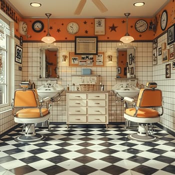 Vintage barbershop interior with classic chairs and nostalgic decor8K