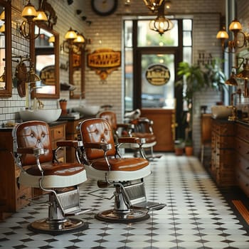 Vintage barbershop interior with classic chairs and nostalgic decor8K