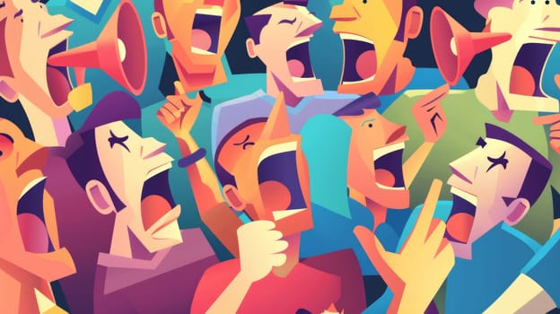 A group of people with megaphones yelling at each other