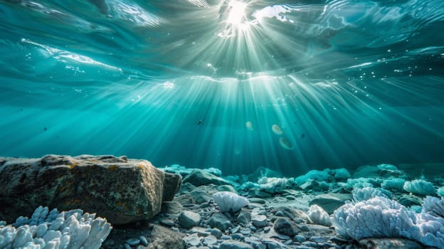 A view of the sun shining through a coral reef