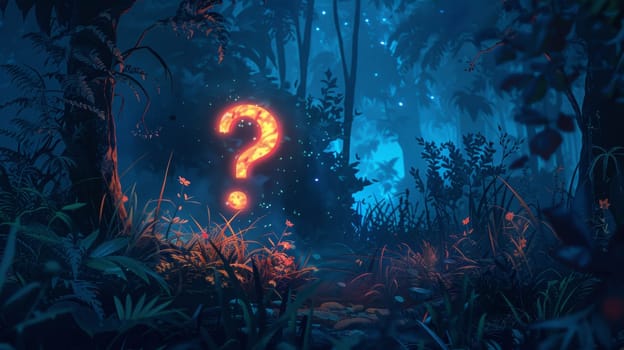 A question mark in the middle of a forest with some trees