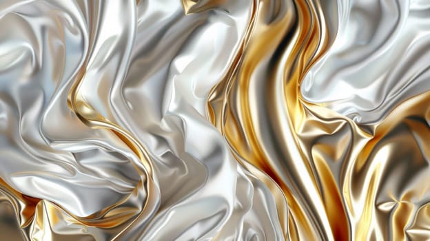 A close up of a shiny fabric with gold and silver colors