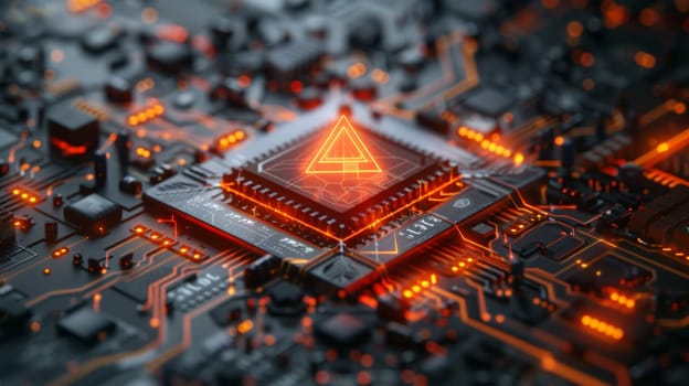 A computer chip with a triangle on it