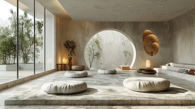 Minimalist meditation space with simple lines and a sense of calmhigh detailed