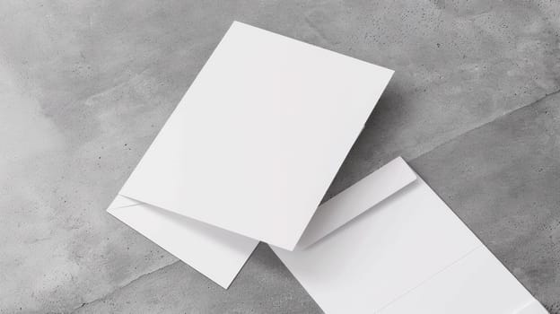 Two white envelopes on a concrete floor with one folded