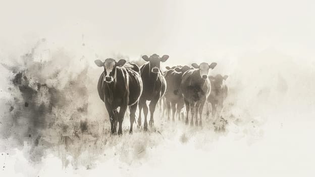 A group of cows walking in a field with water on the ground