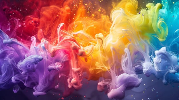 A colorful rainbow of paint is being poured into a container