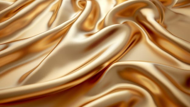 A close up of a golden silk fabric with some folds