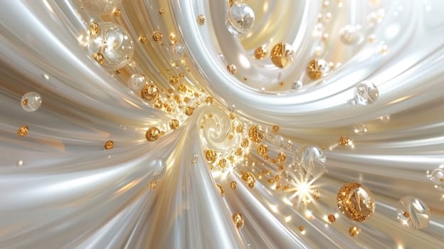 A white and gold swirl with shiny objects in it