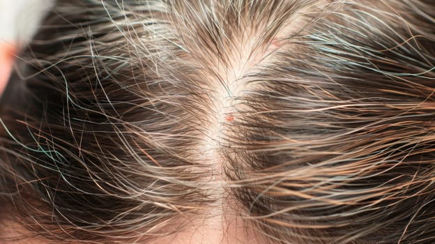 A close up of a woman's head with some hair on it