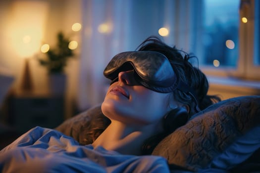 An individual enjoys a peaceful power nap, the quiet room offering a respite from the day's bustle. With a sleep mask on, they embrace the comfort of a short, rejuvenating rest
