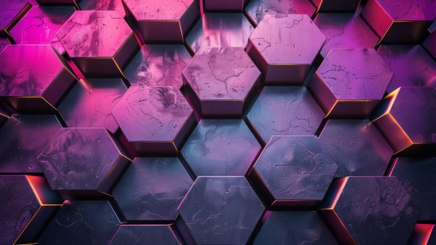A purple and pink hexagonal pattern on a wall
