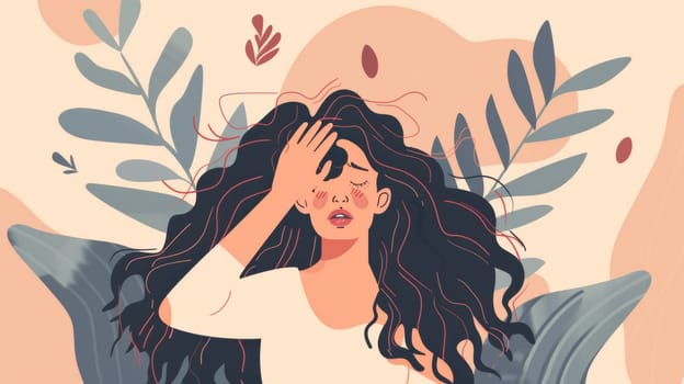 Illustration of a woman with long hair covering her face