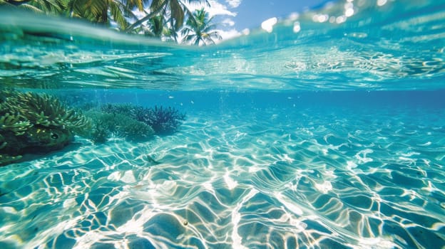 A view of the ocean from above with a clear blue sky