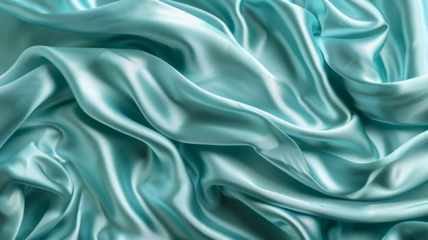 A close up of a blue satin fabric with some ripples
