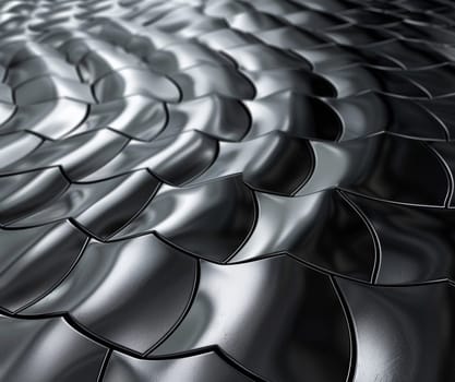 A close up of a shiny metal surface with many different shapes