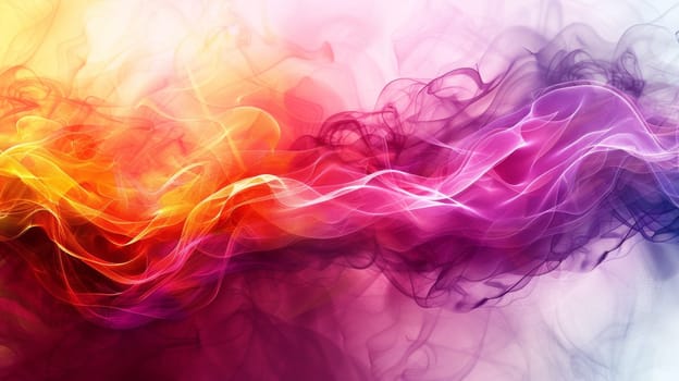 A colorful abstract painting of smoke and fire with a white background