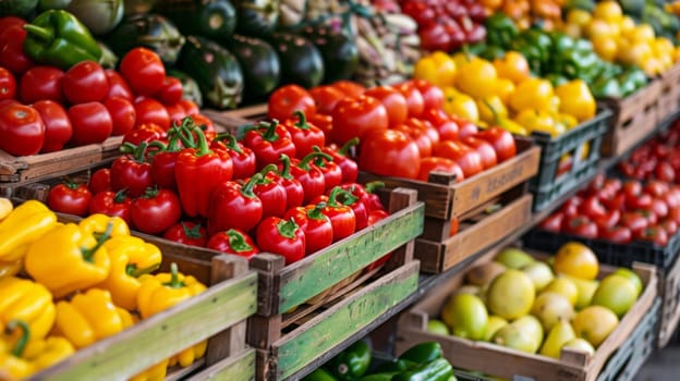 A variety of a produce stand with many different types of fruits and vegetables