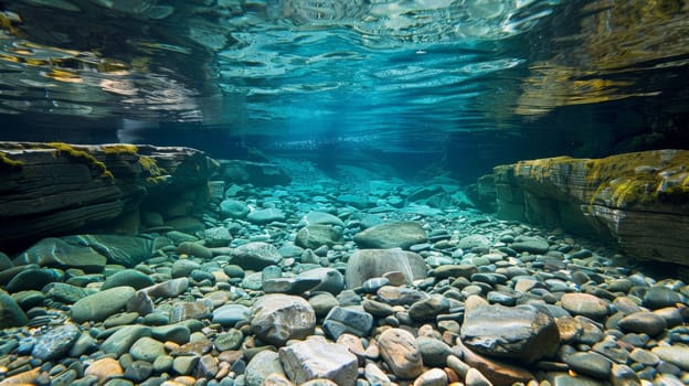 A view of a river with rocks and water under the surface