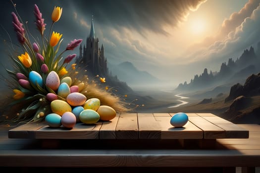 Abstract Easter background, Easter eggs. AI generated image.