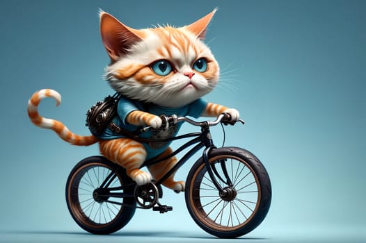athlete cat rides a bicycle. AI generated image.