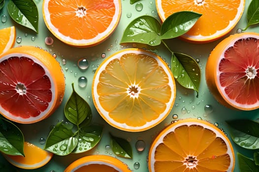 Orange and grapefruit rings as background .AI generated image.