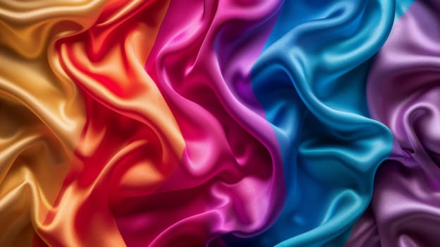 A close up of a pile of different colored satin sheets
