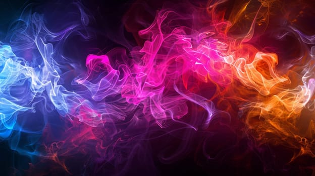A close up of colorful smoke on a black background