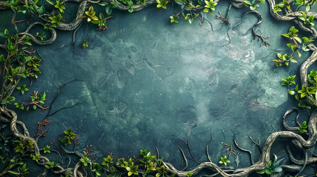 Mystical enchanted forest floor background with lush greenery. Vines. And organic texture. Creating a dark and magical botanical natural pattern. Showcasing the tranquility of eco-friendly plant life