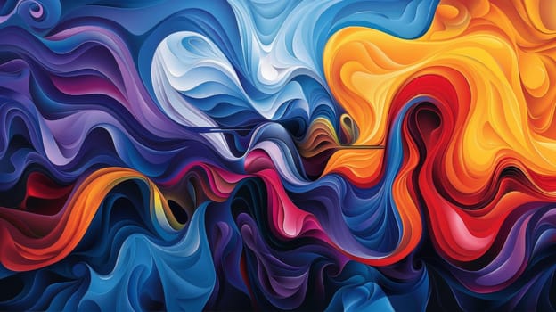 A painting of a colorful abstract design with swirls and waves