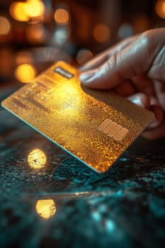 gold credit card and wallet on the table.