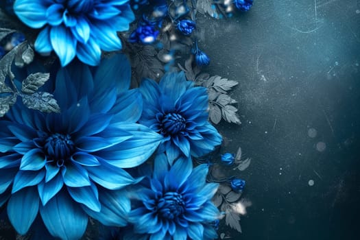 Vibrant blue flowers with a moody, dark background.