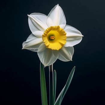 Close-up of a white and yellow daffodil against a dark background