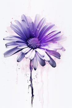 A purple and white flower with paint-like splashes on a light background