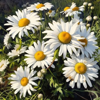 Close-up of vibrant white daisies with yellow centers