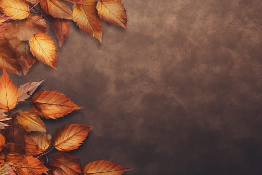 Autumn leaves on textured background, space for text.